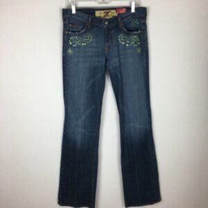 7 for all Mankind Blue Denim Embellished  boot cut Y2K jeans  30